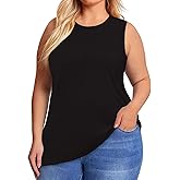 JOELLYUS Women Plus Size Tank Tops Summer Sleeveless Top Crew Neck Casual Blouse Oversized Shirts