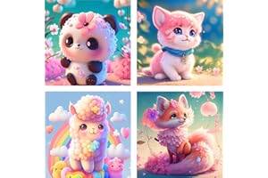 ijbnhd 4 Pack 5D Diamond Painting Kits for Adult Beginners, Cute Animals Diamond Art Kits, DIY Full Drill Round Paint with Diamonds Gem Art, Home Wall Decor 12 x 12 Inch