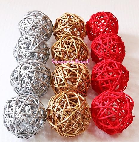 Amazon Com Christmas Gifts Small Silver Gold Red Rattan Ball