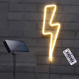 Solar Neon Light Lightning Neon Sign Solar Warning Light Sign Solar Notice Sign Lights Waterproof for Outdoor Home Garden Party Holloween Decoration(Warm White)