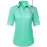 Gleeivy Button Down Shirts for Women Fitted Short Sleeve Dress Shirt Collared Blouses Work Tops Wrinkle Free