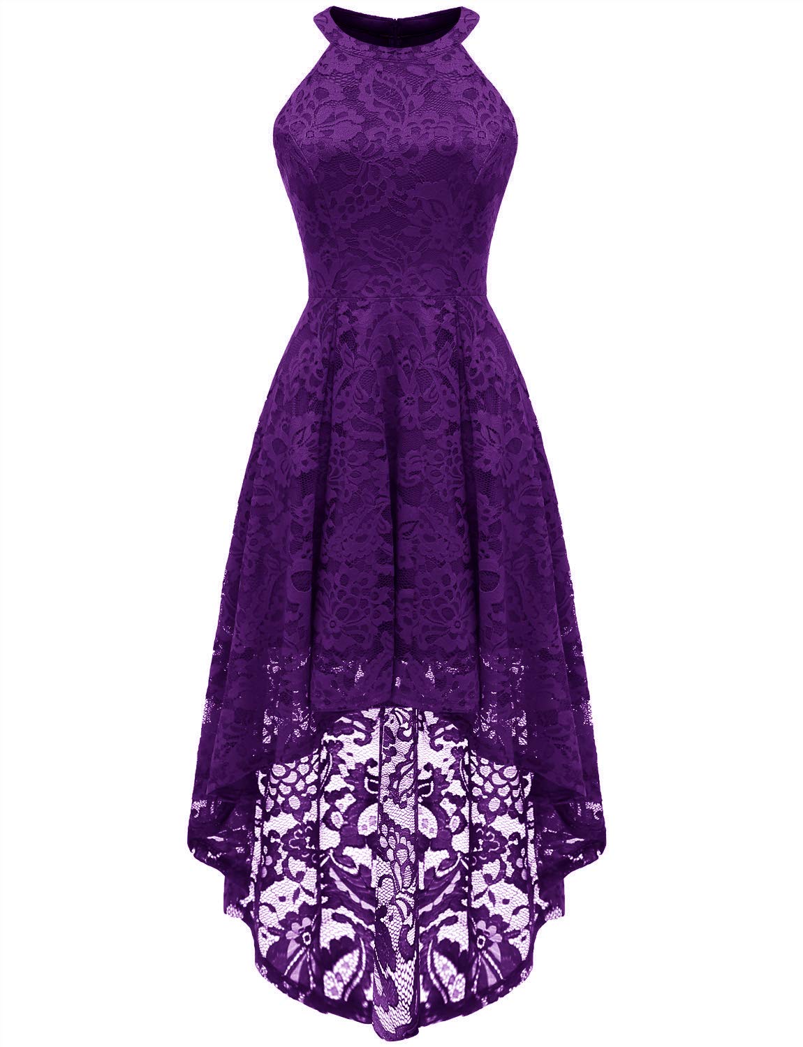 Photo 1 of Dressystar Women Halter Lace Wedding Guest Dress Hi-Lo Cocktail Party Bridesmaid Formal Dresses Purple M