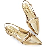 Elisabet Tang Women Slingback Flats with Rhinestone Pointed Toe Flats for Women Dressy Shoes