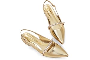Elisabet Tang Women Slingback Flats with Rhinestone Pointed Toe Flats for Women Dressy Shoes