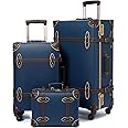 urecity Vintage Luggage Sets of 3 Piece - Hardside Lightweight Spinner Suitcases - Retro Travel Set includes Under Seat Train Case, 26"+20"+12" (Navy)