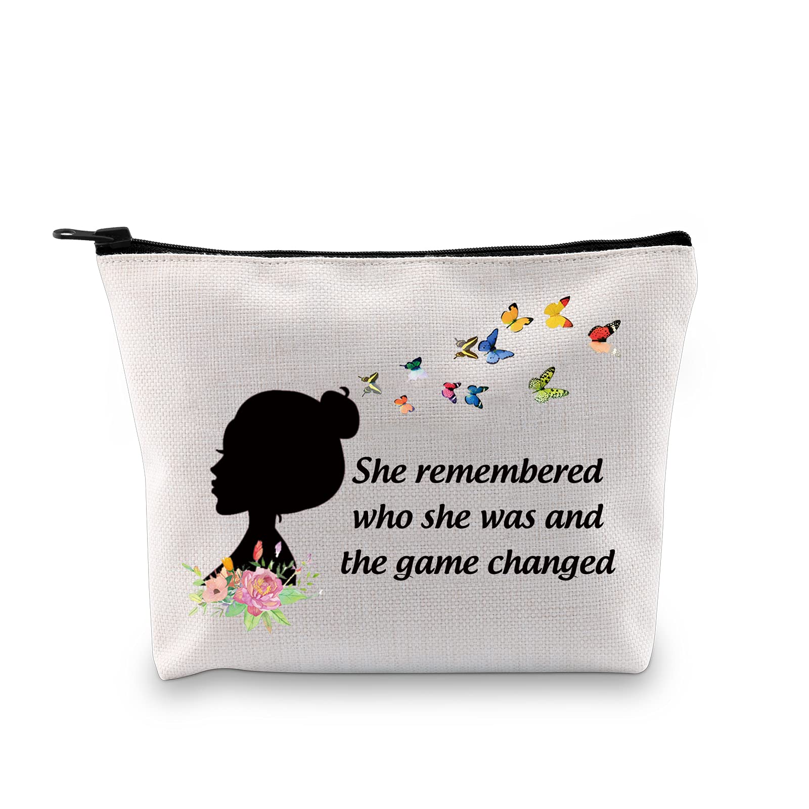 MYSOMY She Remembered who She was and The Game Changed Makeup Bag Butterfly Gifts Uplifting Gifts New Beginnings Gifts for Women (Makeup Bag)