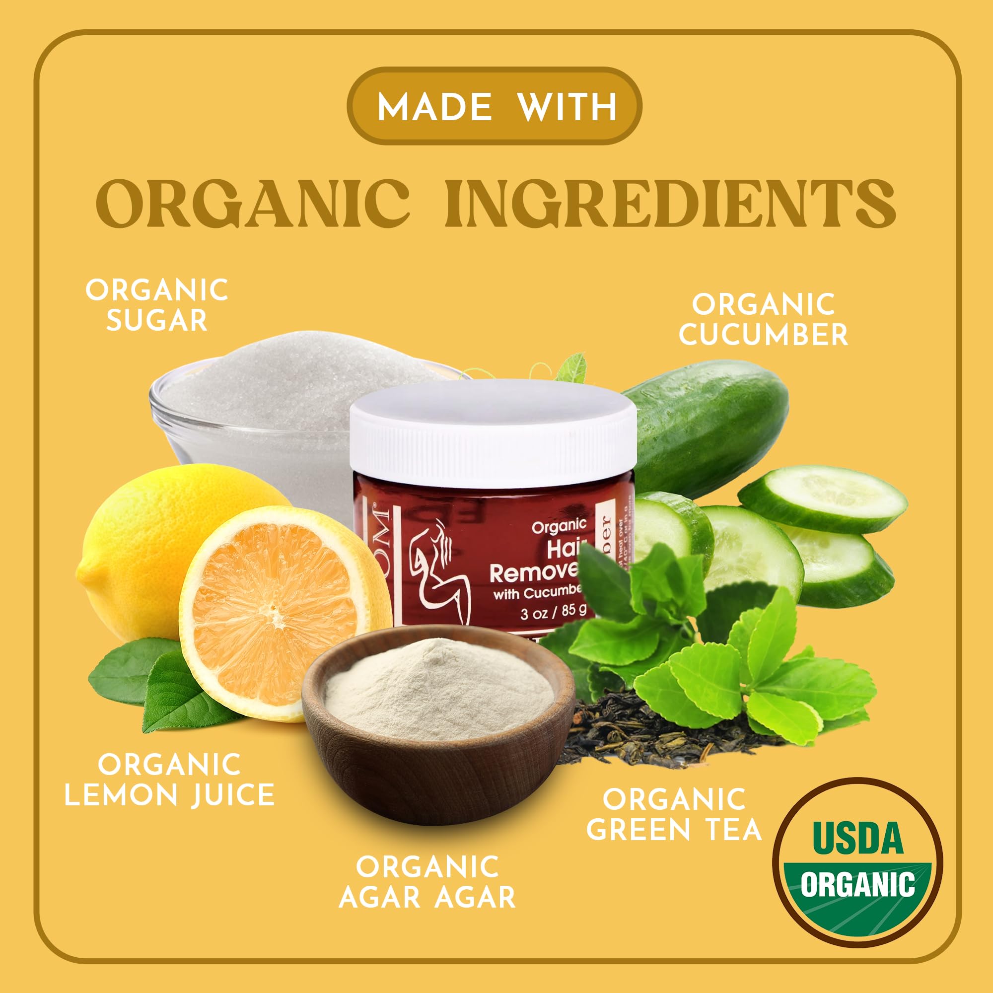 MOOM Organic Brazilian & Bikini Wax Kit - Hair Removal Glaze with Cucumber & Green Tea, Ideal for Sensitive Skin - Includes 18 Reusable Waxing Strips & 6 Waxing Application Sticks - 3 oz. Jar, 1 Pack