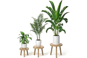 3 Pack Solid Pine Wood Plant Stands Indoor, Multi-Tiered Plant Stools for Balcony, Patio, Living Room as Side Table, Mid-Cent