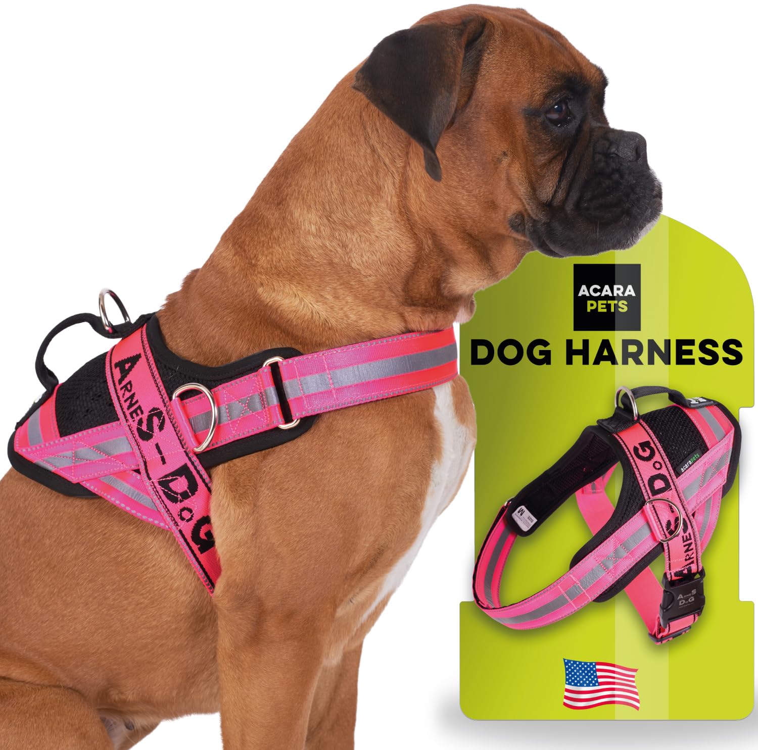 Dog harness with 3 metal ring anchors to hold your dog’s chest or thorax and not suffocate its neck. Attaches easily with a single quick release. (Fluor pink, M)
