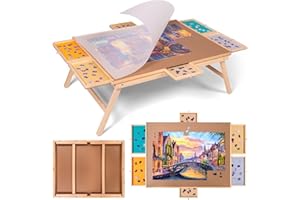 Pulchra 1500PCS Jigsaw Puzzle Table Board - Wooden Puzzle Table with Bracket - 6 Drawers & Covers | Portable Puzzle Organizer