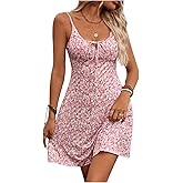 Floerns Women's 2025 Summer Dress for Women Disty Floral Print Milkmaid Cami Dress Tie Front Holiday A Line Short Dresses