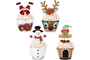 Hemoton 72Pcs Christmas Cupcake Toppers and Wrappers Cute Cupcake Dessert Decoration Unique Party Favors for Christmas Party