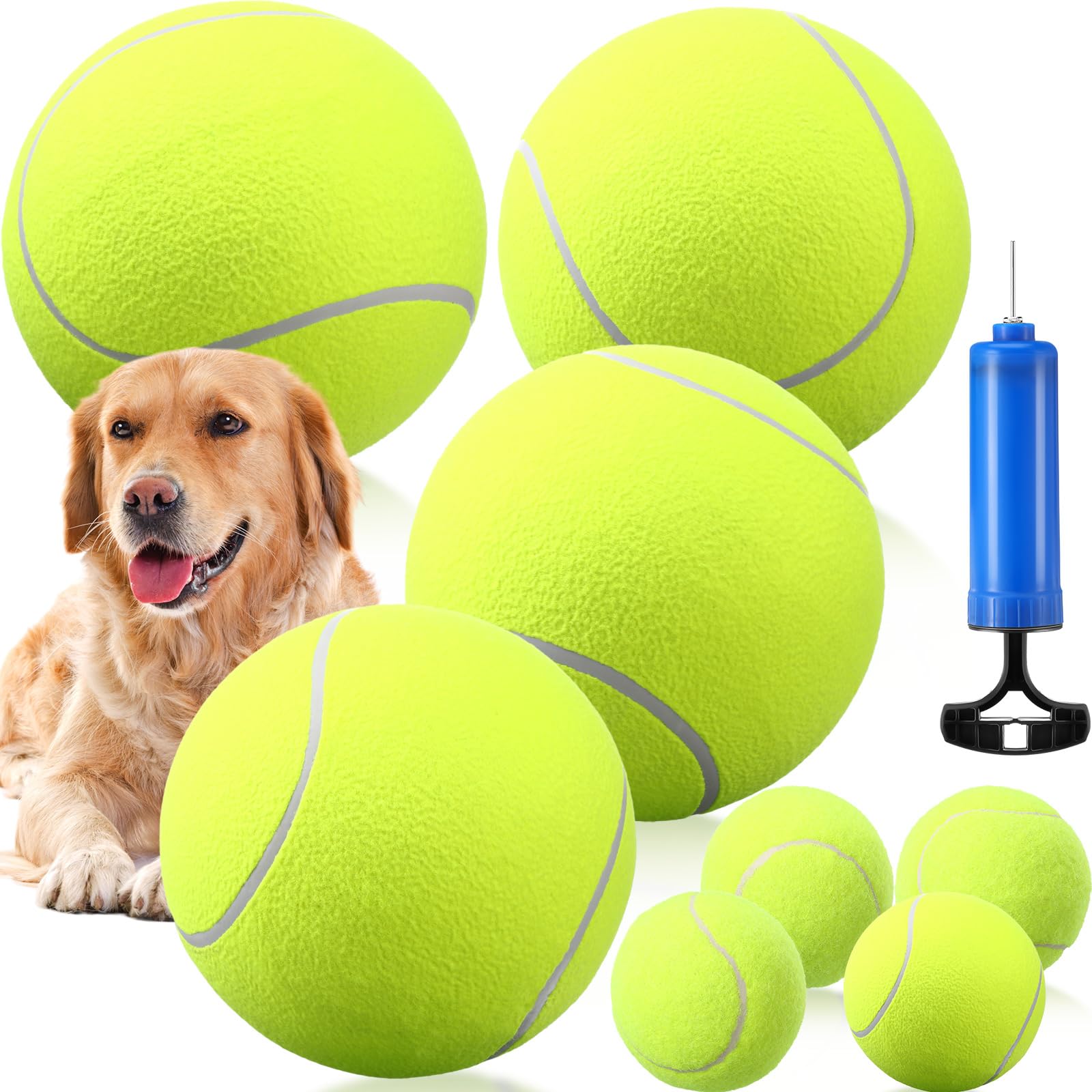 Photo 1 of Blueweenly 8 Pack Large Tennis Ball for Dogs 4 Pack 9.5" Giant Dog Tennis Ball with 4 Pack 2.5 Small Tennis Balls Interactive Pet Toys Ball Soccer Ball for Small Medium Large Dog
