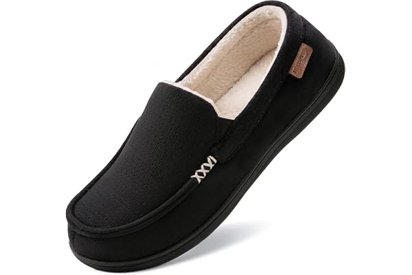 HomeTop Men's Comfy Suede Memory Foam Moccasin Slippers Warm Sherpa Lining House Shoes with Anti-Skid Rubber Sole