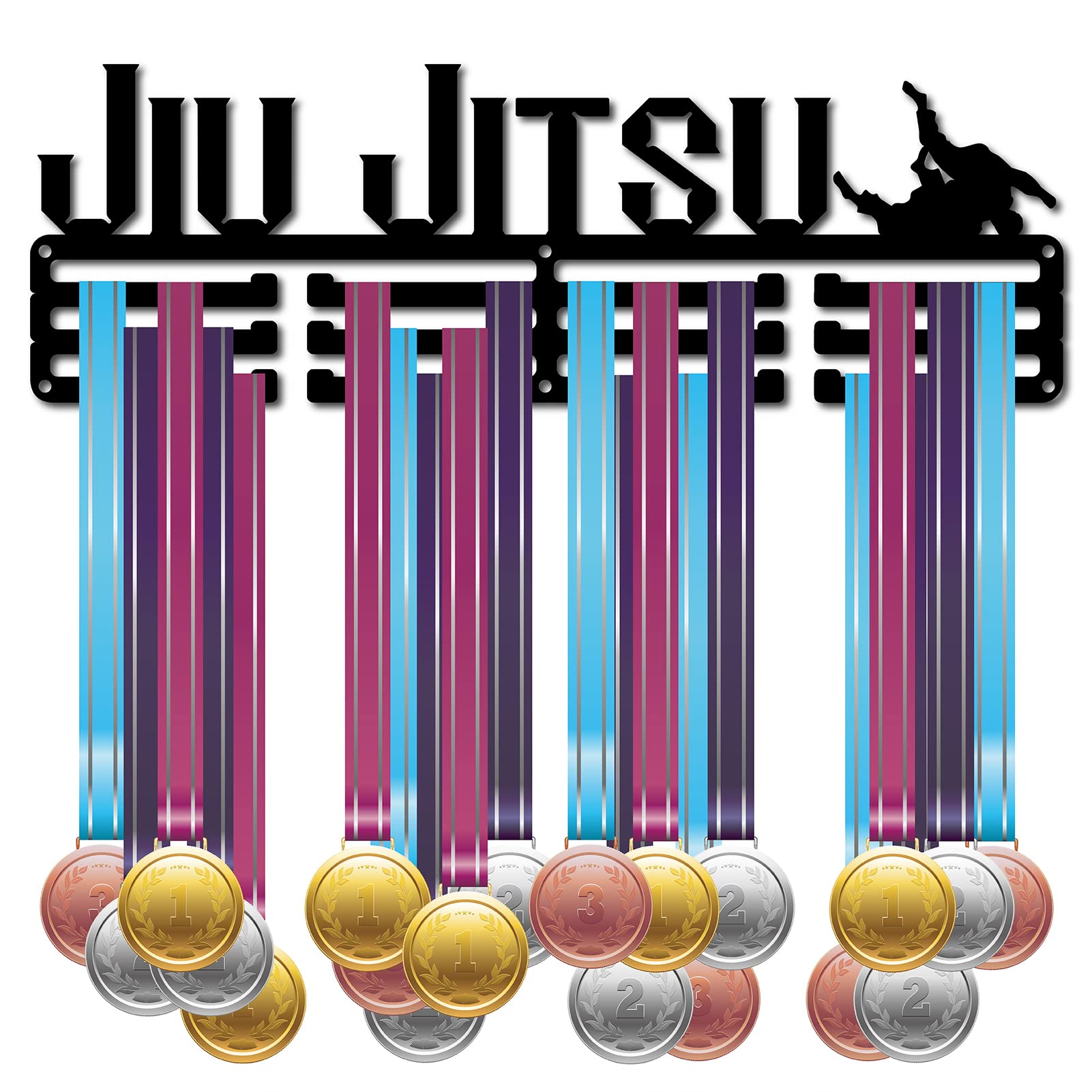CREATCABIN Medal Holder Sport Ju Jitsu Athlete No Limits No Excuses Medals Hanger Display Stand Wall Mount for Runners for Home Badge 3 Rung Medalist Runner Soccer Gymnastics Over 60 Medals