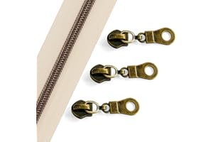 Sawoake 10 Yards Bulk (#5) Zippers for Sewing, Beige Nylon Coil Zipper with Antique Brass Teeth, Replacement with 20PCS Zipper Sliders for DIY Sewing(#5 Antique Brass Beige)