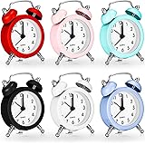 6 Pcs Mini Twin Bell Alarm Clock 2 Inch Battery Operated Loud Alarm Small Retro Vintage Travel Clock with Stereoscopic Dial f