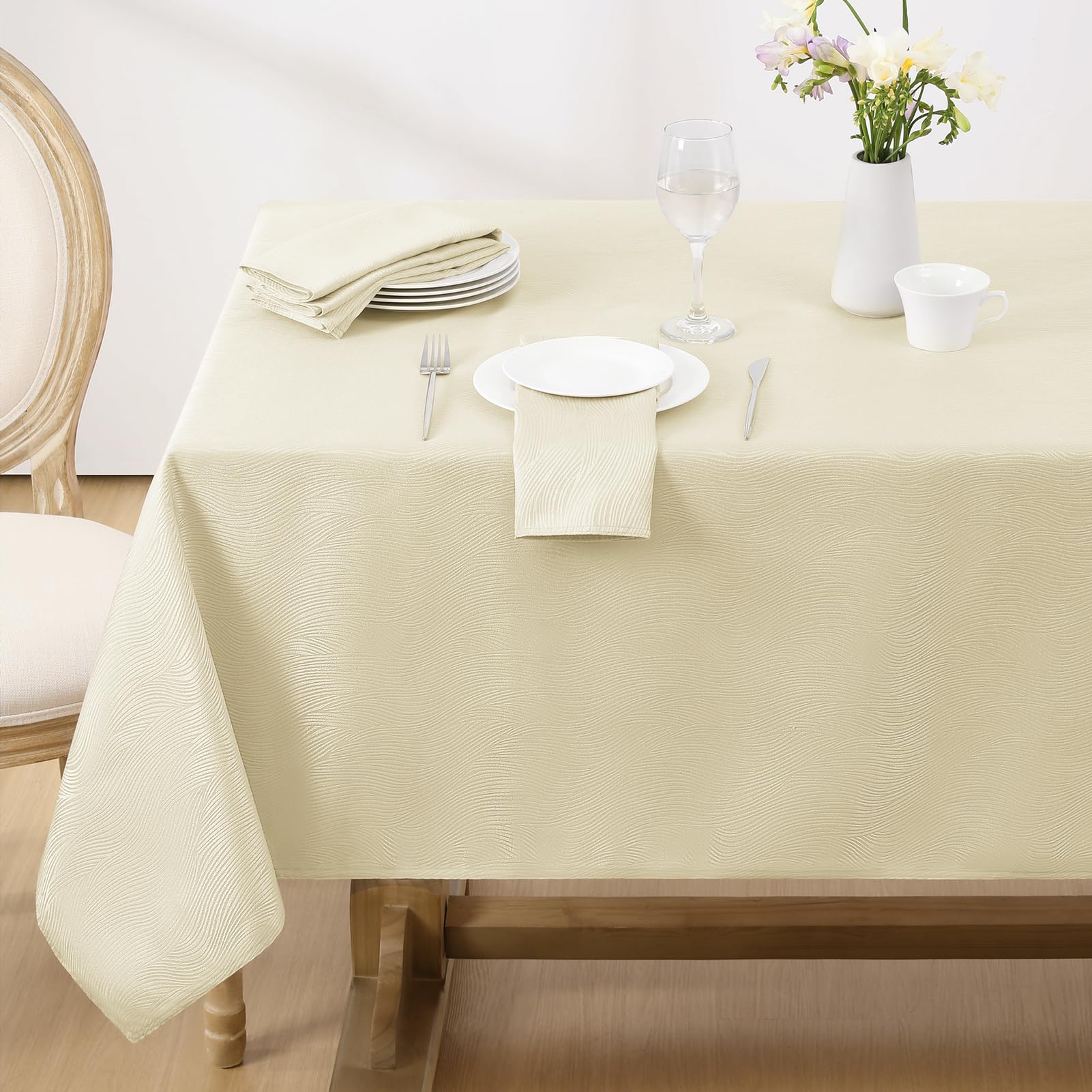 Photo 1 of Softalker Jacquard Rectangle Tablecloth, Swirl Design Waterproof Stain Resistant Table Cover Wrinkle Free Heavy Weight Table Cloths for Dinner/Parties/Holiday - 52 x 70 Inch, Ivory