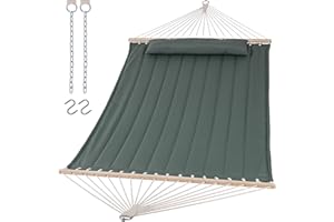 SUNCREAT Double Hammock for 2 Person, Extra Large Outdoor Portable Hammock with Hardwood Spreader Bar, Soft Pillow, 475 lbs Capacity, Gray Green