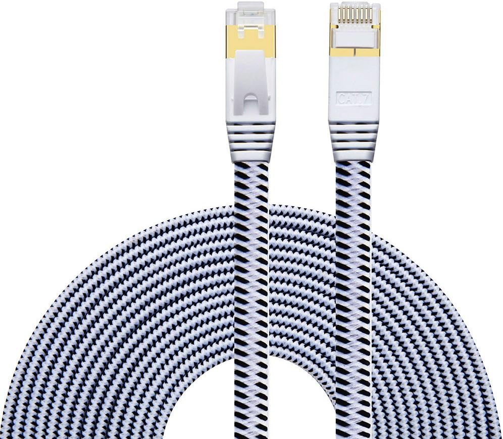 Cat 7 Ethernet Cable 25M:Nylon CAT7 Shielded RJ45 Ethernet Patch Network Cable Professional Gold Plated Plug STP Wires Cat 7 Networking Cable Patch/Modem/Router/LAN Black & White (25m/82ft)