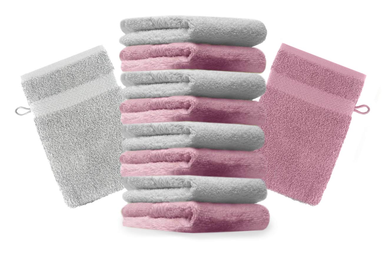 Betz Pack of 10 Wash Glove Mitts PREMIUM 100% Cotton 16x21 cm (old rose & silver grey)