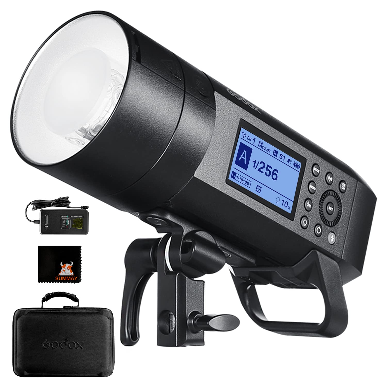 Godox AD400Pro 400Ws TTL All-in One Outdoor Flash 2.4G 1/8000s HSS Flash Strobe with 30W LED Modeling Lamp Lithium Battery 0.01-1s Recycle Time Compatible with Canon Nikon Sony Fuji Olympus Panasonic