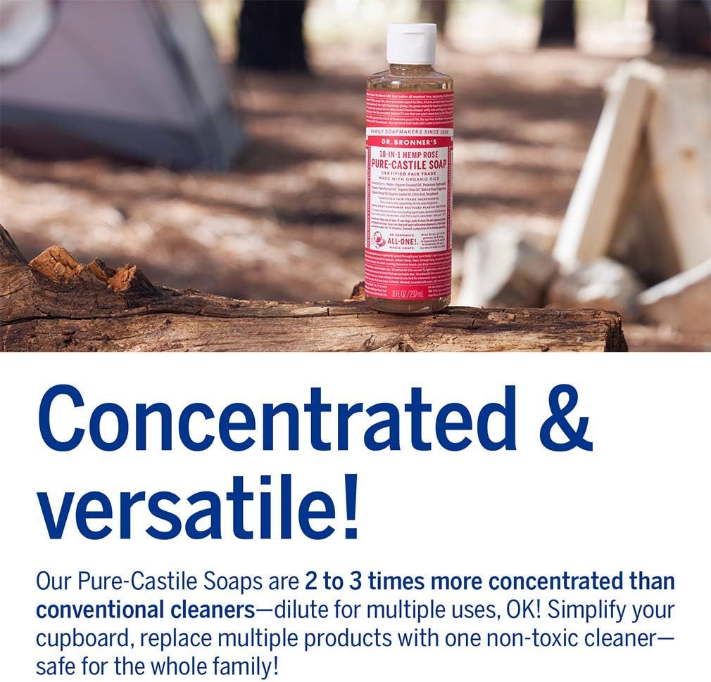 Dr. Bronner's Organic 18-in-1 Hemp Rose Pure-Castile Liquid Soap, 237 ml, 237 ml (Pack of 1) - Image 5