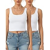 2Piece Crop Tops for Women, U Neck Sleeveless Tank Tops, Basic Cropped Racerback Going Out Tops Athletic Sports Shirts