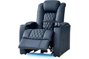 comfiroom Top Grain Leather Home Theater Seating, Classic Series Game Seats Movie Recliner Theater Chairs Recliner Sofa with Type-C Charger Bedroom Sofa Chair for Living Room (Blue, Row of 1)