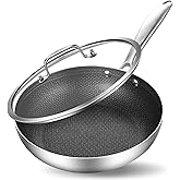 Inqibee 8 Inch Hybrid Tri-Ply Nonstick Sauté Pan with Lid, Stainless Steel Frying Pan Skillet for Induction, Heavy Duty and Oven Safe, Riveted Handle