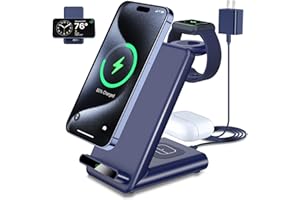 QKXC Wireless Charging Station,3 in 1 Wireless Charging Stand Made for Apple Watch Ultra 9 8 7 6 SE 5 4 3,Fast Wireless Charger Made for iPhone 15/Plus/Pro Max/14/13/12/11/X,for AirPods Pro(with Adapter)