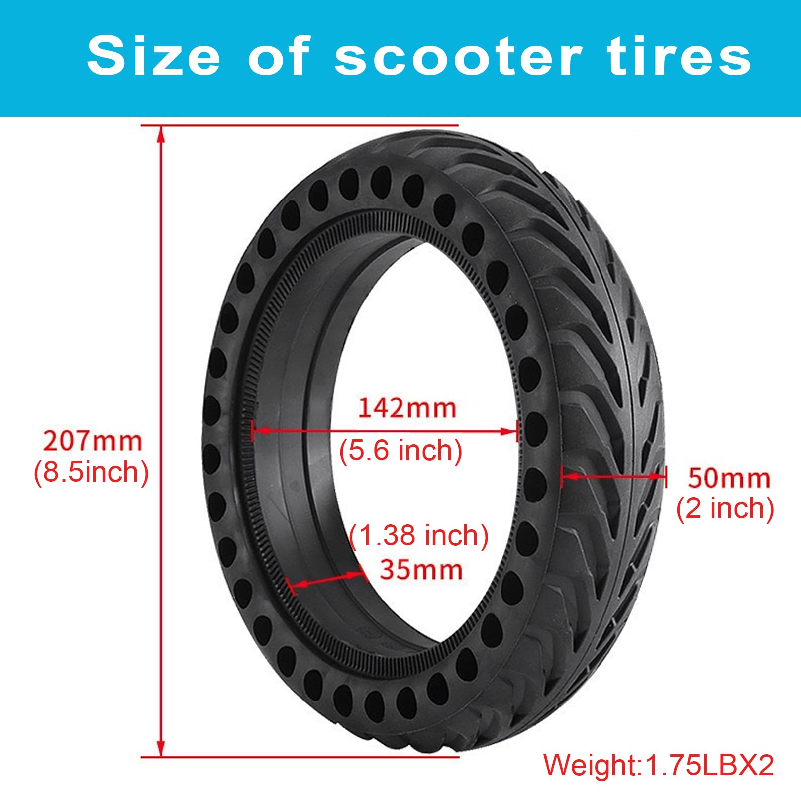 TOUBEUU Solid Tires 8.5x2 Inches for Electric Scooter, 50/75-6.1Replacement Wheels, Rubber Tyre 8-1/2'' for Gotrax GXL V2/XR/APEX & Xiaomi M365/M365 Pro/Pro 2/1S and All 8.5'' Scooter- Black(2PCS)