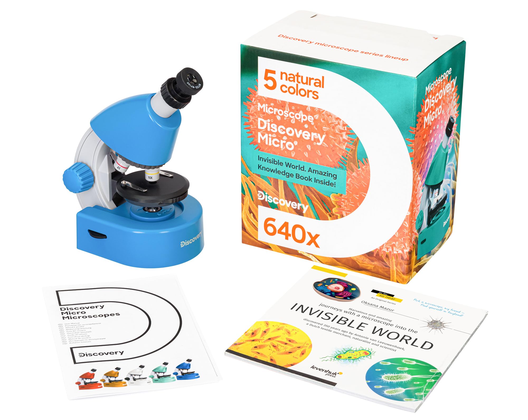Discovery Micro Gravity Educational Microscope for Kids and Beginners with Colorful Book in English in the Kit, Blue