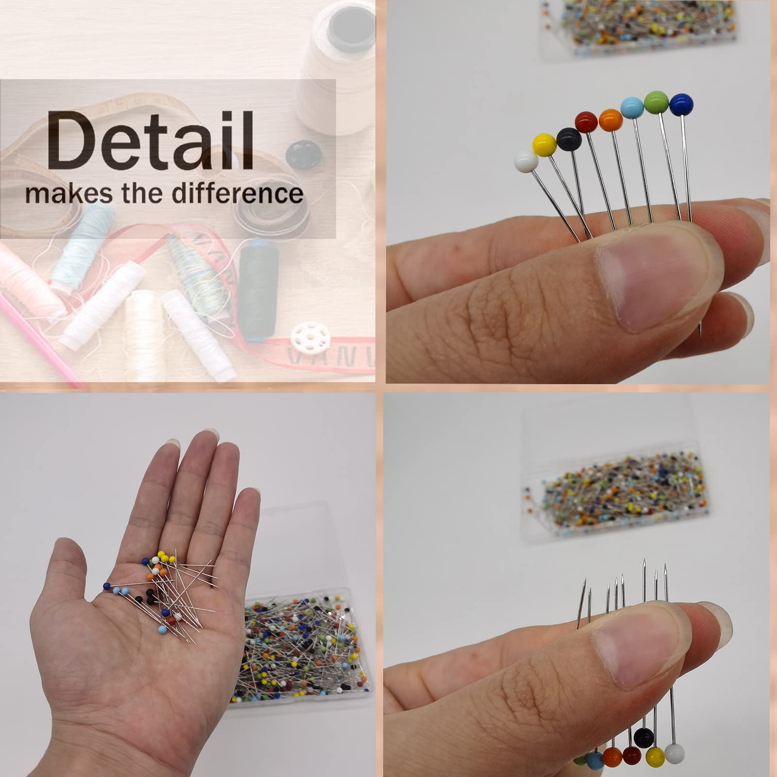 600PCS Sewing Pins (Upgraded), 1.5 inch Straight Pins with 4MM Colored Ball Glass Head, Quilting Pins for Fabric, Jewelry DIY, Craft and Sewing Project(Colorful)