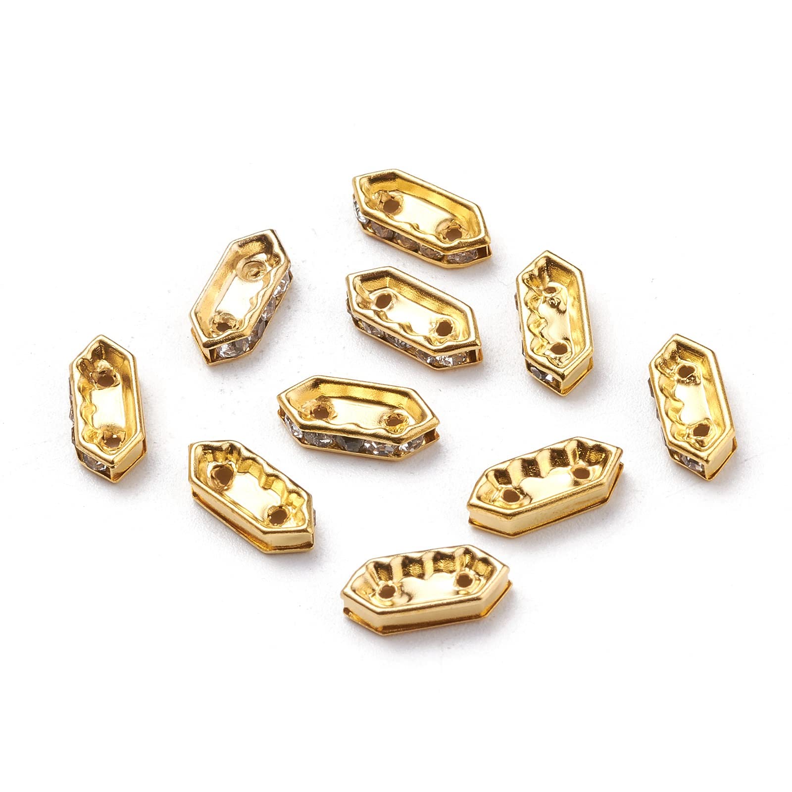 Spritewelry 100pcs Brass Middle East Rhinestone Bridge Spacers Clear Rhinestone Beads Silver Color Hexagon Spacer Beads Bar Link Connectors for Bracelet Necklace DIY Jewelry Making