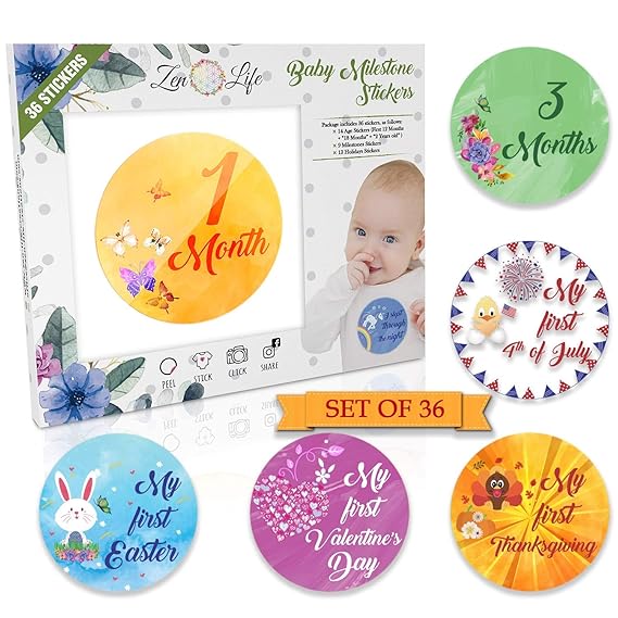 Amazon Com Premium Baby Monthly Stickers 36 Pack 14 Baby Age Stickers 9 Baby Milestone Stickers 13 Baby Holiday Stickers Size Adjusted To Baby S Growth Cycle Perfect Baby Shower Gift Baby