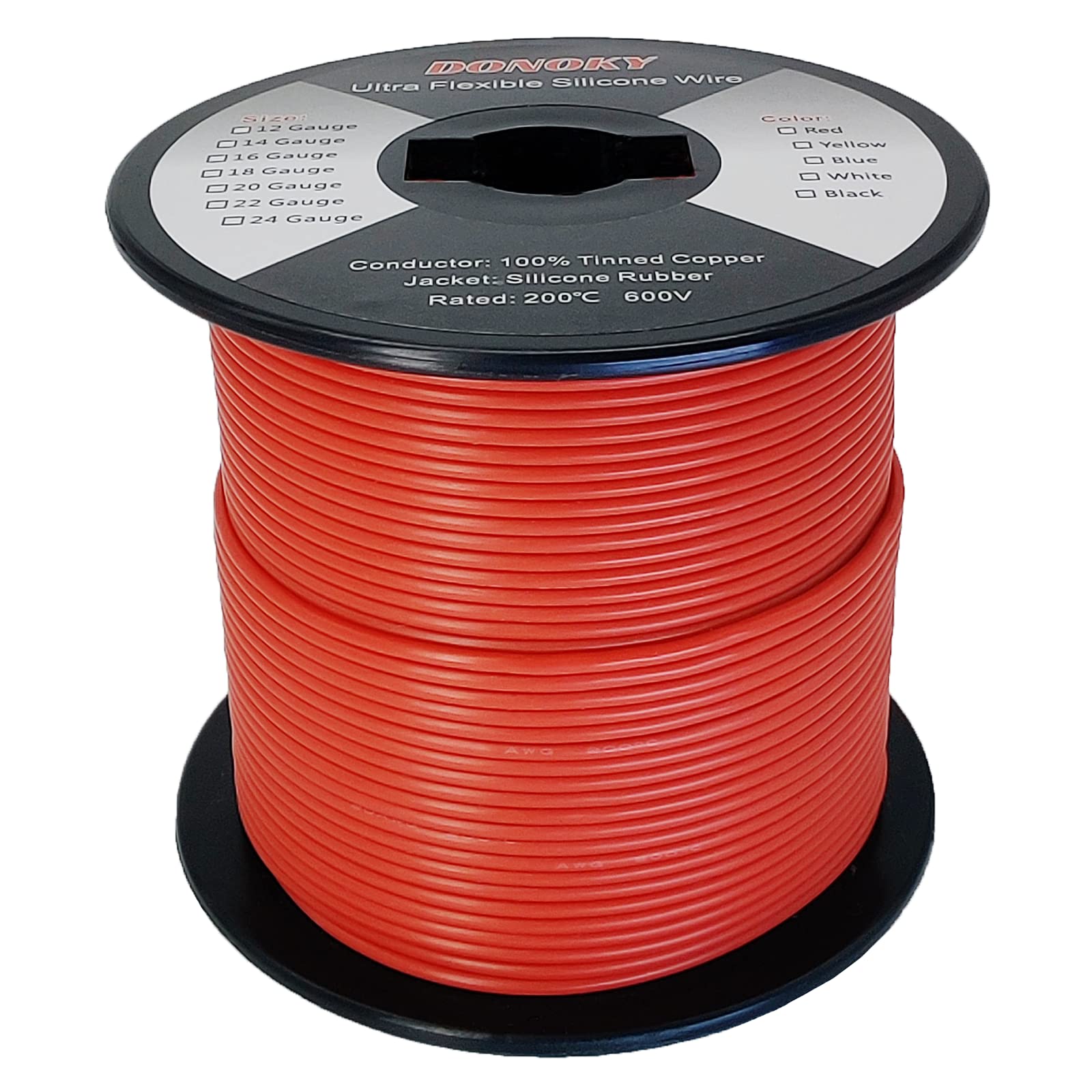 DONOKY 22 Gauge 22 AWG Silicone Wire - Red 400ft