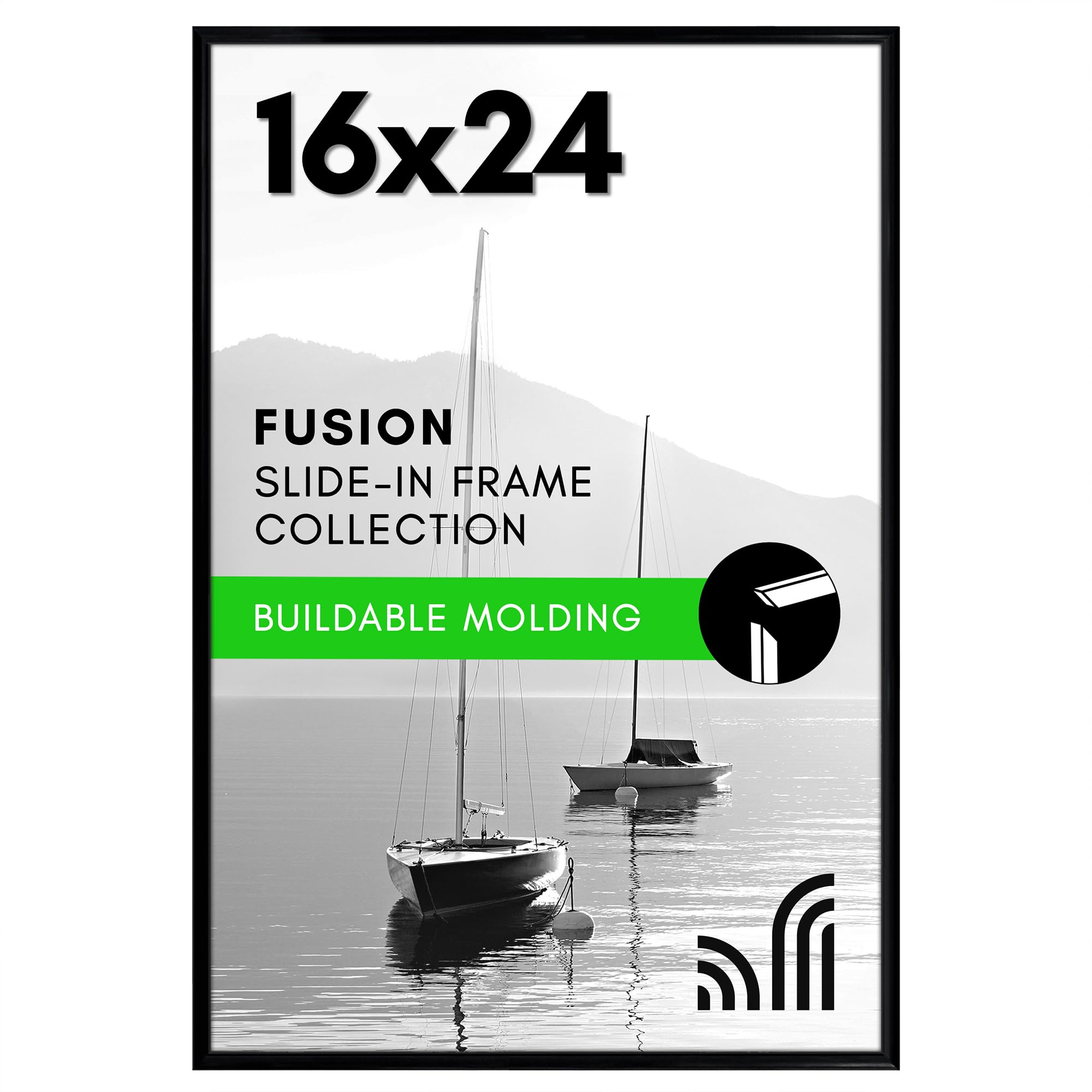 Photo 1 of Americanflat 16x24 Poster Frame with Polished Front Cover - Slide-In Photo Frame with Buildable Molding - Fusion Collection - Picture Frames for Wall Display - Black