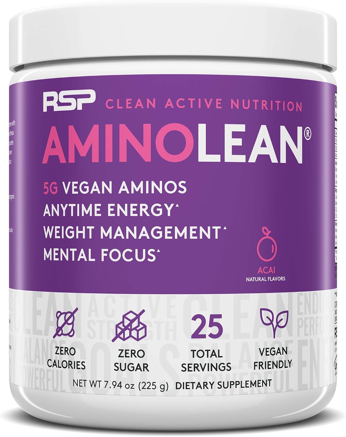RSP Vegan AminoLean - All Natural Preworkout with Vegan BCAAs, All-In-One Amino Energy, Weight Management, Recovery, and Focus, 25 Serv, Acai: Health & Personal Care