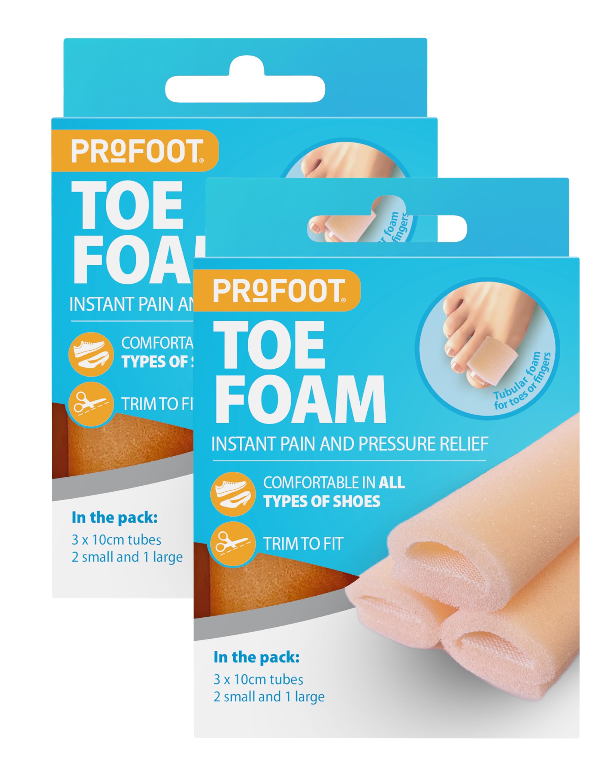Profoot Toe Foam - Corn and Bunion Protectors Soft foam toe tubes for relieving pain caused by pressure and friction 2 Pack (6 tubes) - 3 tubes – 2 small and 1 large