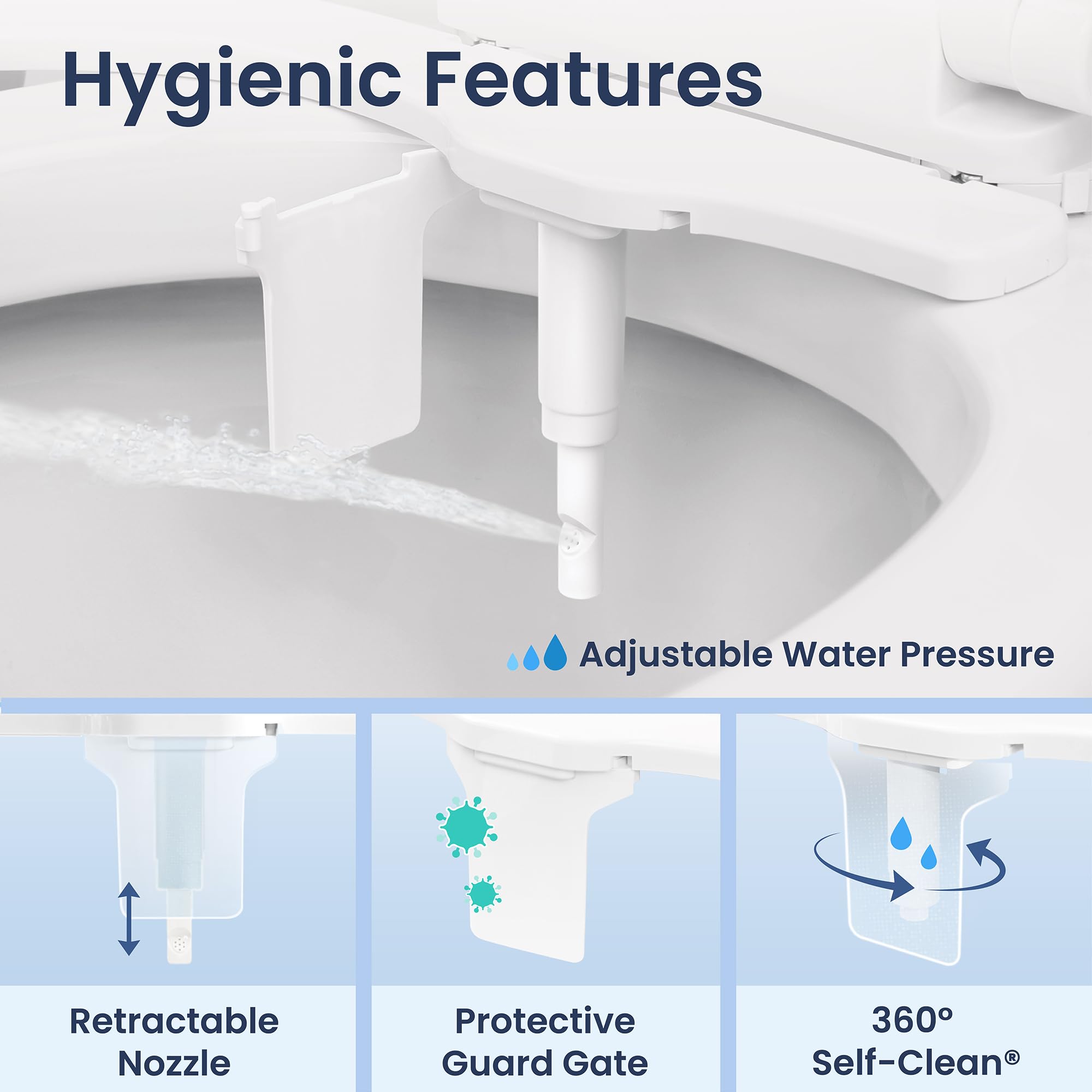 LUXE Bidet NEO 120 Plus - Single Nozzle, Non-Electric Bidet Attachment for Toilet Seat, Patented Slide-In Install, 360° Self-Clean, EZ-Lift to Clean, Rear Wash (Chrome)