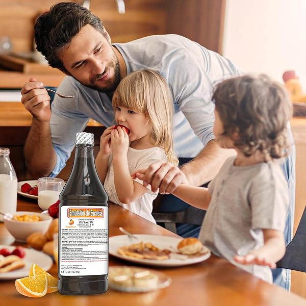 EMULSION DE ESCOCIA, COD LIVER OIL, HELPS ENHANCE YOUR CHILDREN IMMUNE SYSTEM, VITAMINS A, AND D, VITAMINS E AND B1, ORANGE FLAVOR, 15.3 FL OZ, BOTTLES