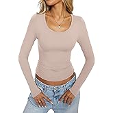 EasyGala Womens Double Lined Scoop Neck Long Sleeve Shirts Fitted Basic Tee Y2k Going Out Tops Fall Clothes 2026
