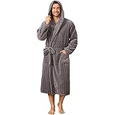 U2SKIIN Mens Plush Fleece Hooded Robe, Soft Warm Long Bathrobe with Pockets, Cozy Spa Shower Robe for Men