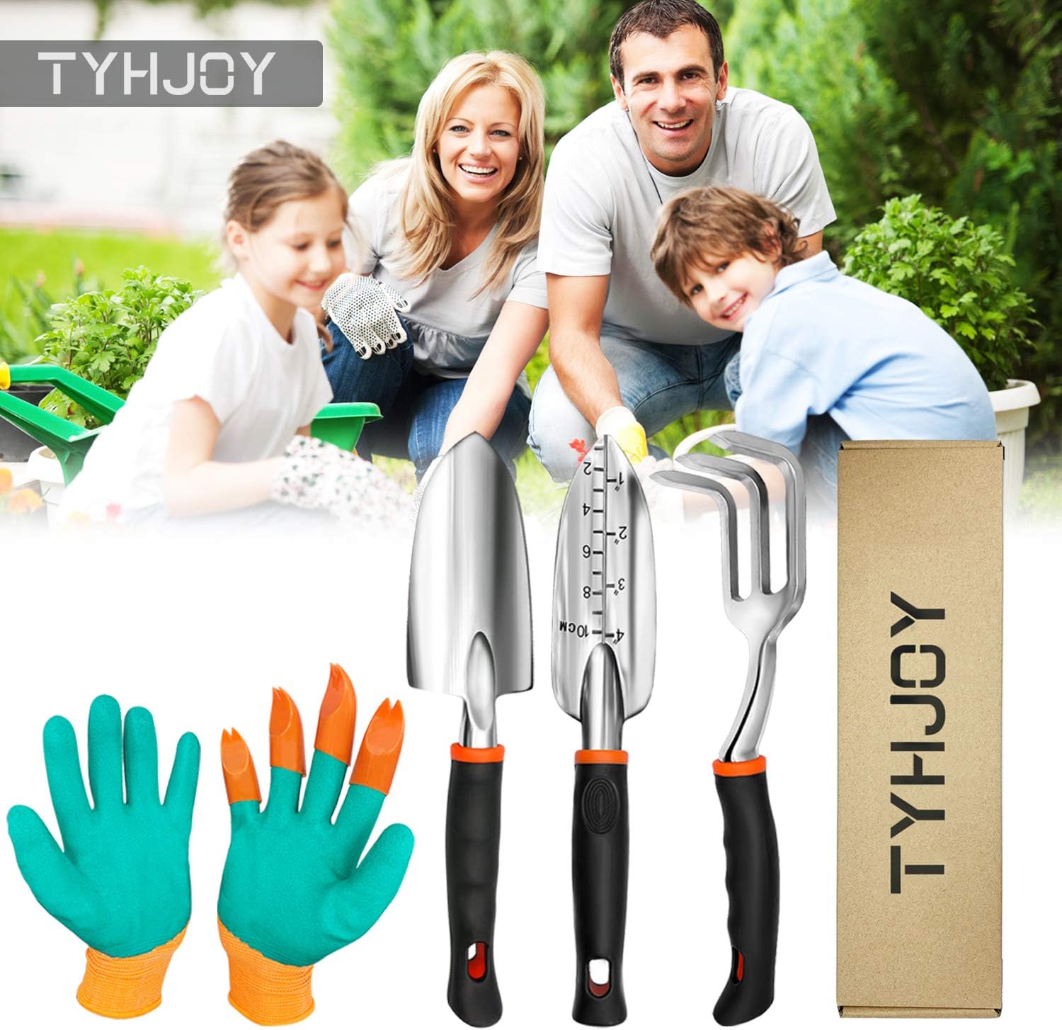 TYHJOY Gardening Tools Set, 4 Pack Heavy Duty Aluminum Transplant Trowel, Cultivator Hand Rake, Shovels Garden Tools and Gloves Set, Garden Gifts for Men Women : Garden & Outdoor