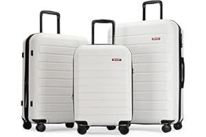 GinzaTravel 3-Piece ABS Luggage Set with TSA Locks, Expandable, and Friction-Resistant in white - Includes 20", 24" & 28" Spinner Suitcases