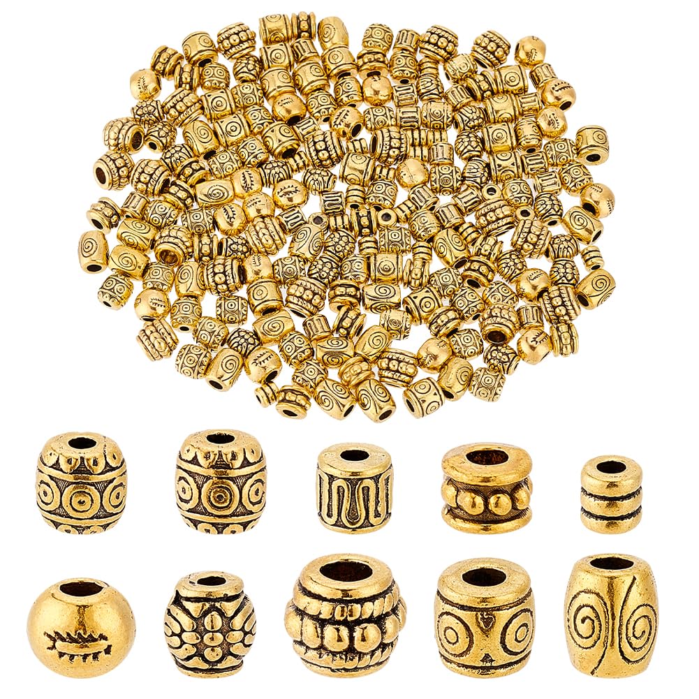 AHANDMAKER 150Pcs Antique Golden Spacer Beads, 10 Style Alloy Spacer Beads, Tibetan Style Metal Alloy Spacer Beads, Small Loose Beads for DIY Jewelry Crafts Earring Bracelet Necklace Making Supplies