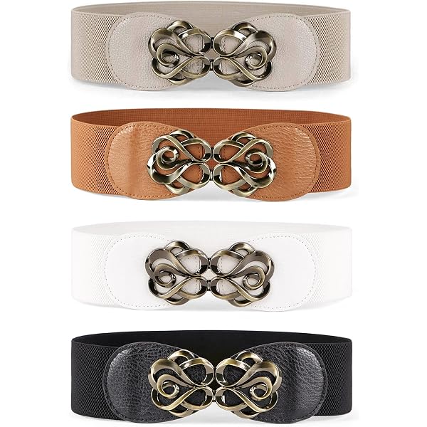 LEACOOLKEY 4 Pack Women Wide Elastic Waist Belt for Dress  display picture 1