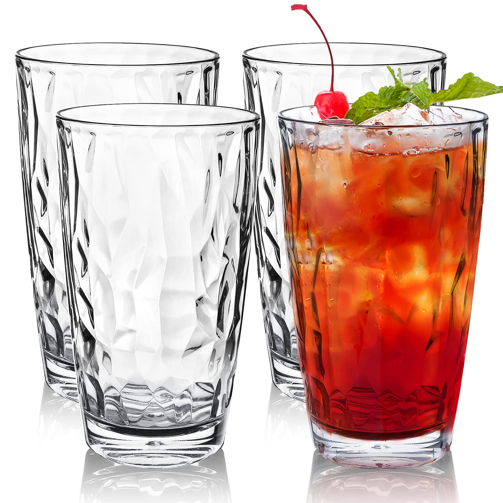 Yiter 4 PCS Plastic Tumblers, Stackable Plastic Glasses for Adults, Kids, Unbreakable Glasses Drinking Cups for Juice, Sangria, Cocktail, Beverage(470 ml,Clear)