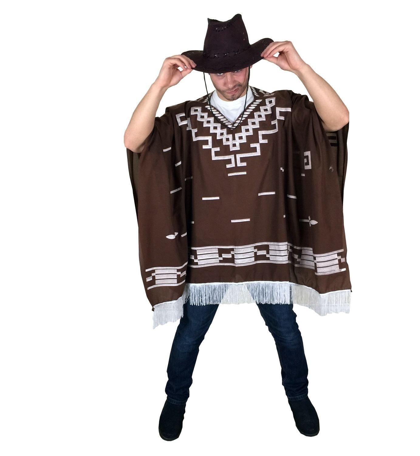 SoWest Cowboy Wild West Mexican Poncho – Adult Unisex Fancy Dress Costume | Western Brown Cape for Men & Women | One Size Fits All | Classic Western Cowboys Halloween & Carnival Accessory